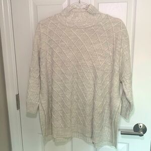Mer sea Cream Cable Knit Sweater with mock neck and side slits O/S